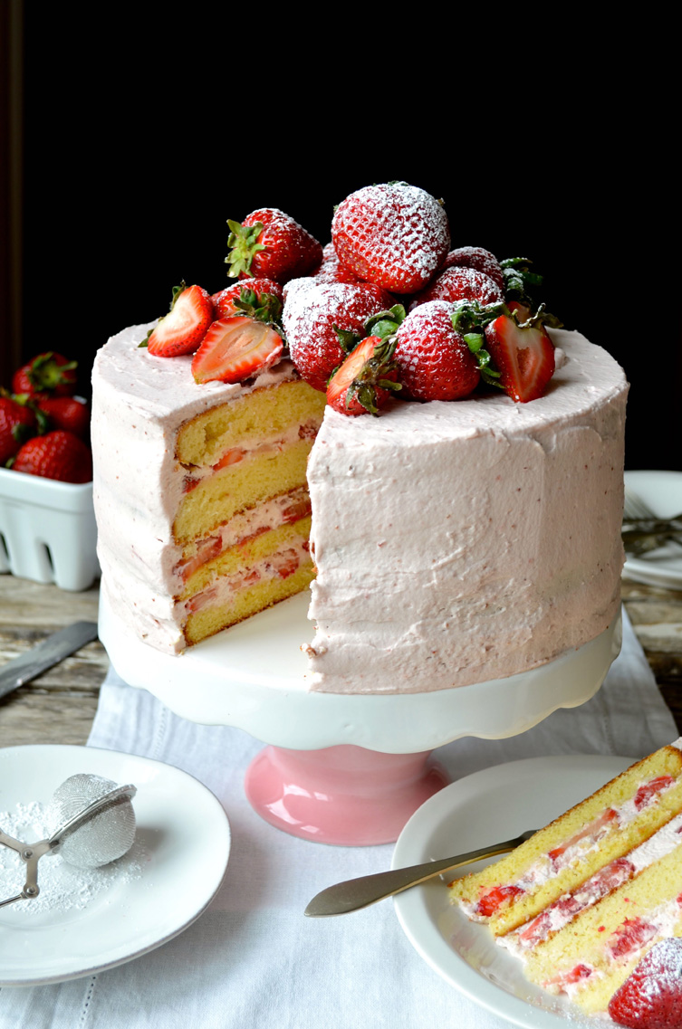 Strawberry Sponge Layer Cake with Strawberry Cream Frosting, for Mother ...